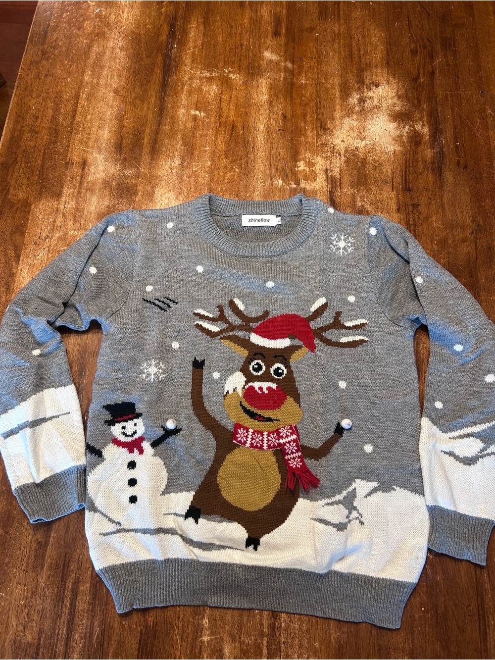 Christmas Grey Reindeer Rudolph Snowman Holiday Sweater XL